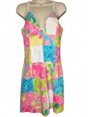 Lilly Pulitzer Vintage White Label Patchwork Floral Preppy Resortwear Mini Dress